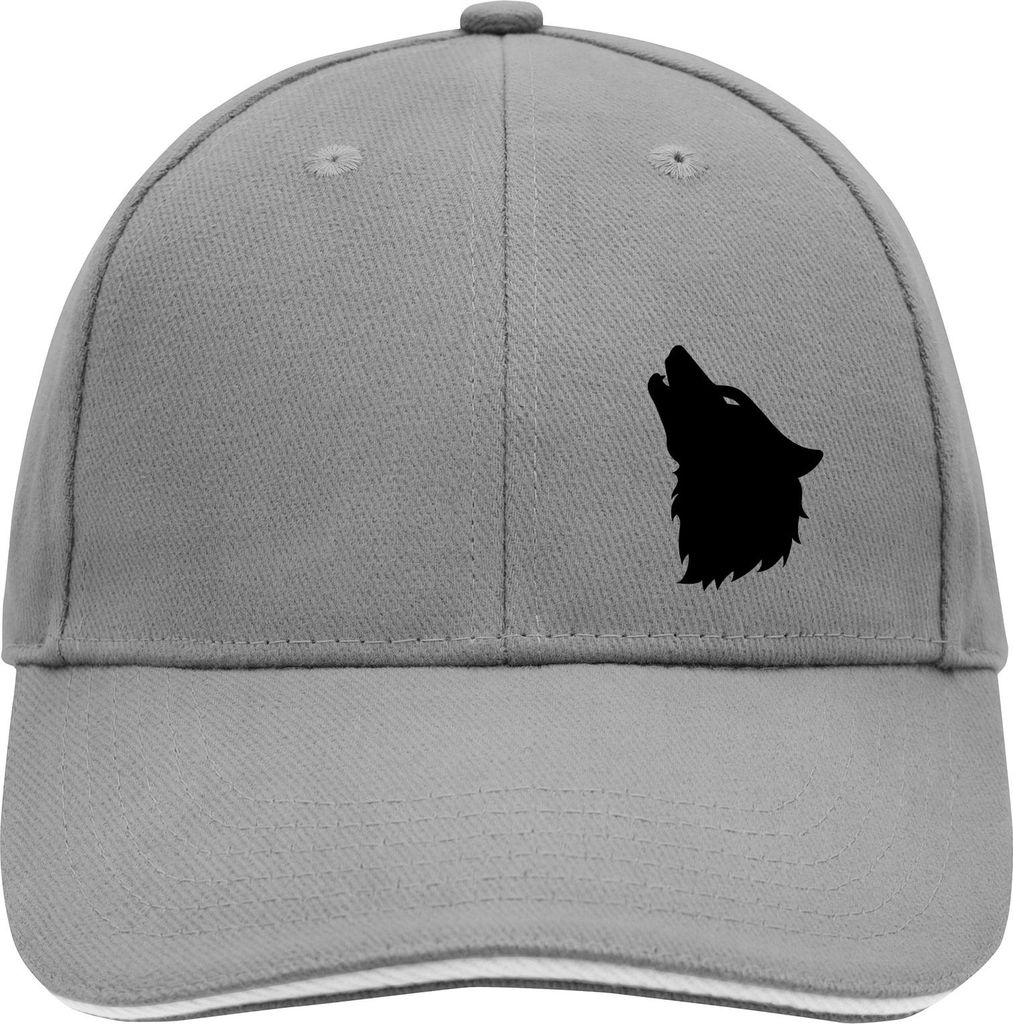 Huuraa Cappy Mütze Wolf Kopf Silhouette Dark Grey/White Baumwolle 6-Panel Kappe Geschenkidee