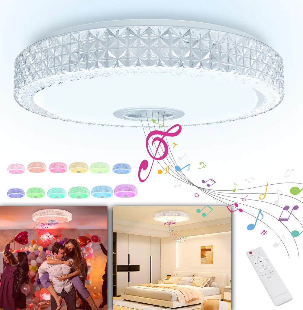 Lampe Plafond Bluetooth LED 48W RGB - Dimmable, Musique, Design Moderne