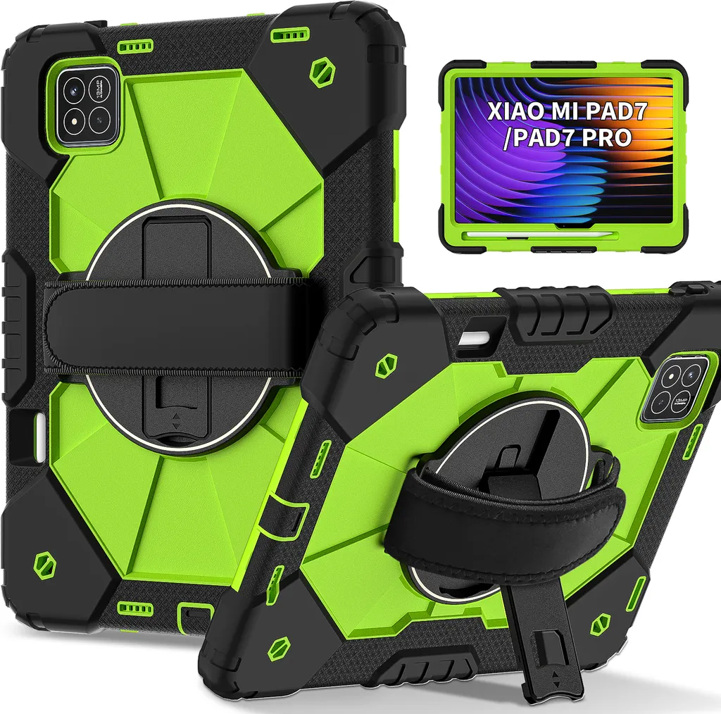 Étui pour Xiaomi Pad 7 / Pad 7 Pro avec dragonne rotative 360° Noir Vert
