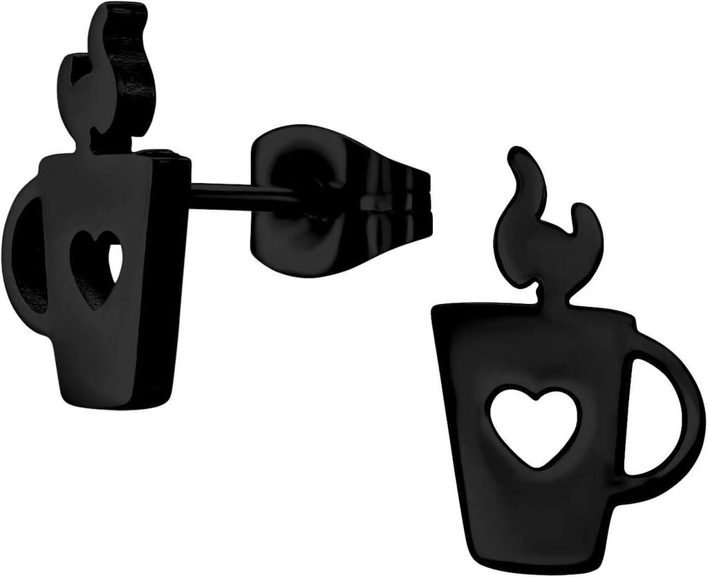Ohrringe Ohrstecker 316L Chirurgenstahl Kaffeetasse mit Herz in verschiedenen Farben Farbe - Schwarz