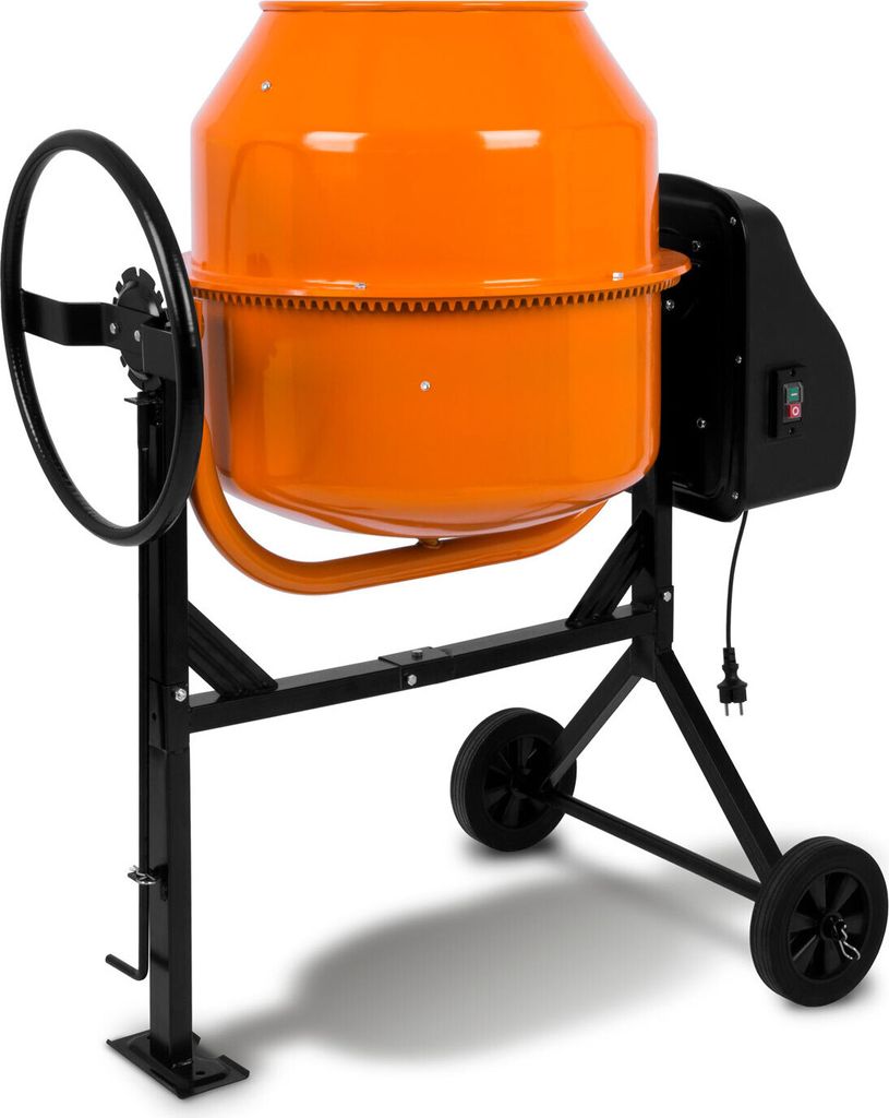 EBERTH 140L Betonmischer Elektrisch Mobil, 550W Motor, Gestell, Trommel und Zahnkranz aus Stahl, feststellbares Handrad, breite Fußplatte
