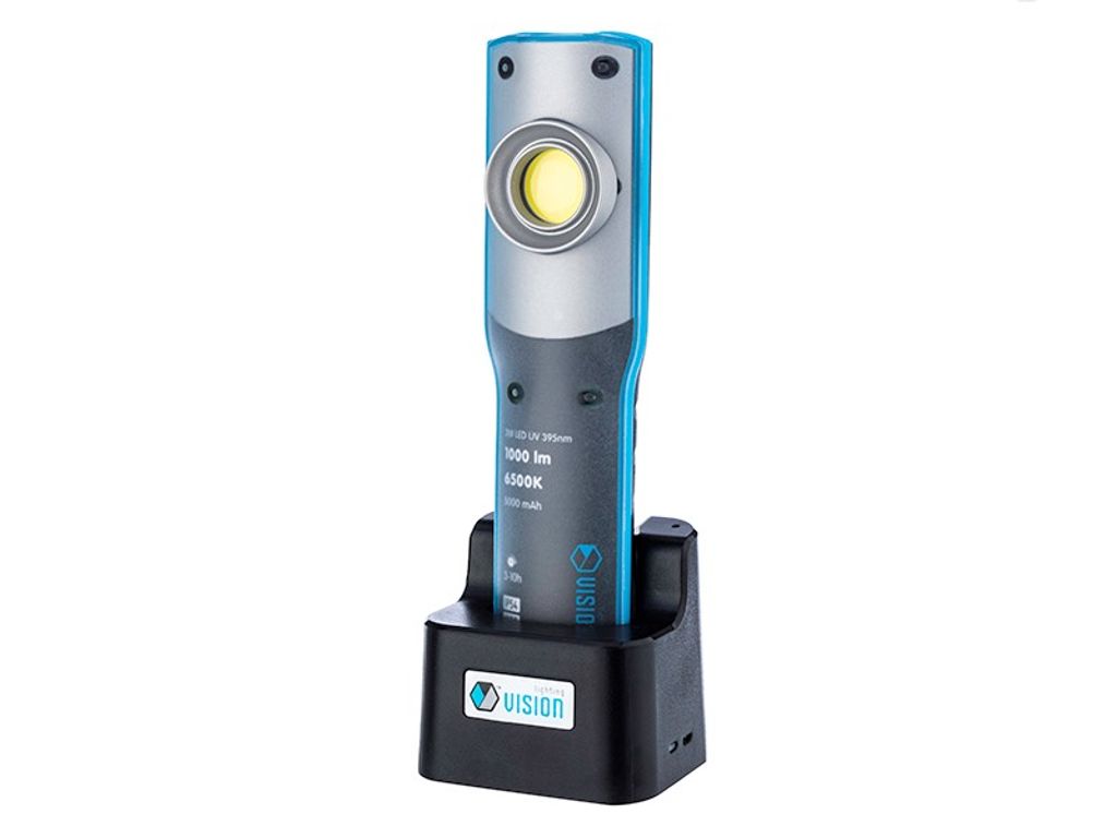 Werkstattlampe 10W COB LED 1000 lm + 3W LED UV 395nm, wiederaufladbar, IK08, IP54, mit Haken und Magnet
