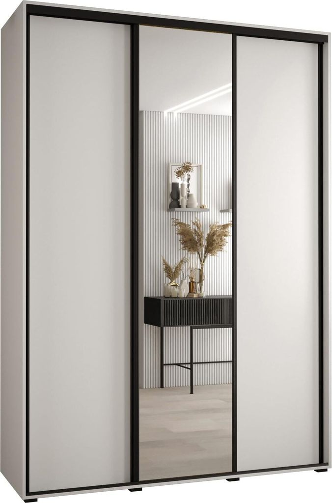 MEBLE KRYSPOL Cannes 3 Schrank mit 3 Schiebetüren - 205,2x200x45 cm - Weiß Weiß Schwarz