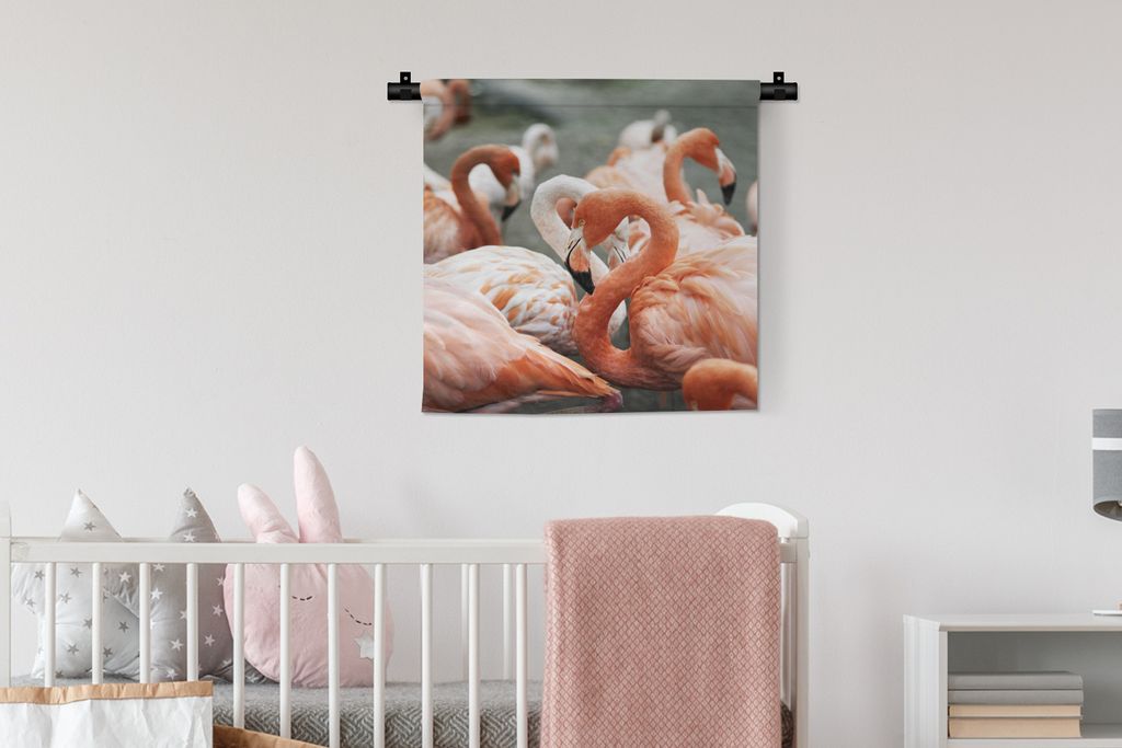 MuchoWow Wandteppich Wandbehang Gruppe von rosa Flamingos auf den Teichen 60x60 cm Tapisserie Dekoration Wandtuch - Dekorationen - Wand Decke