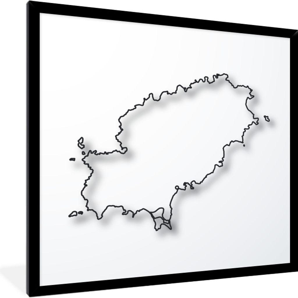 MuchoWow Gerahmtes Poster Eine Illustration einer Karte von Ibiza 40x40 cm - Poster mit Schwarzem Bilderrahmen Wandposter Rahmen Foto Bilder - Mi...
