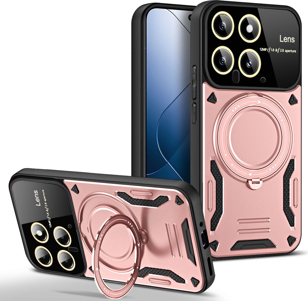Rüstung Handyhülle für Xiaomi 14 Dual-Layer Ringhalter Ständer Hülle Roségold