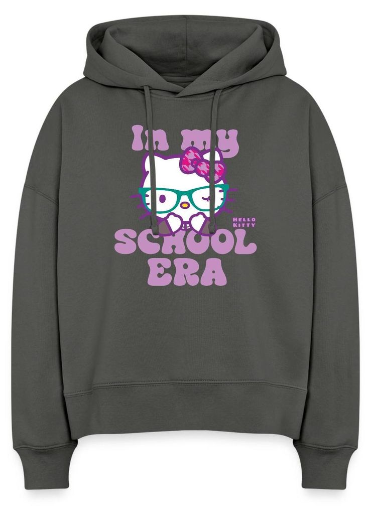 Spreadshirt Hello Kitty Schulkind In My School Era Frauen Boxy Organic Hoodie, XXL, Anthrazit