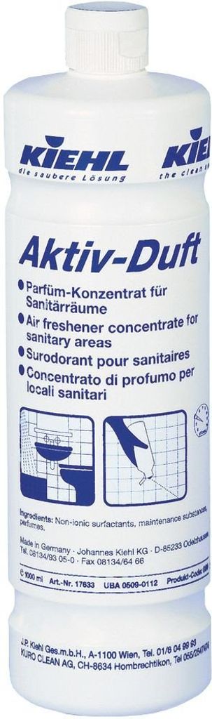 A white plastic bottle of Kiehl Aktiv-Duft air freshener concentrate.