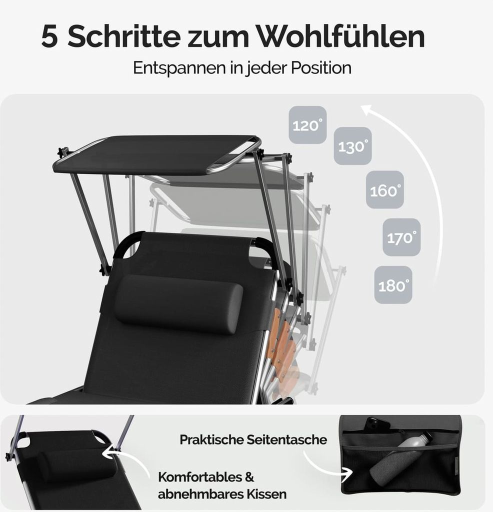 CASARIA® Sonnenliege Malta klappbar 180kg belastbar Produktbild 2