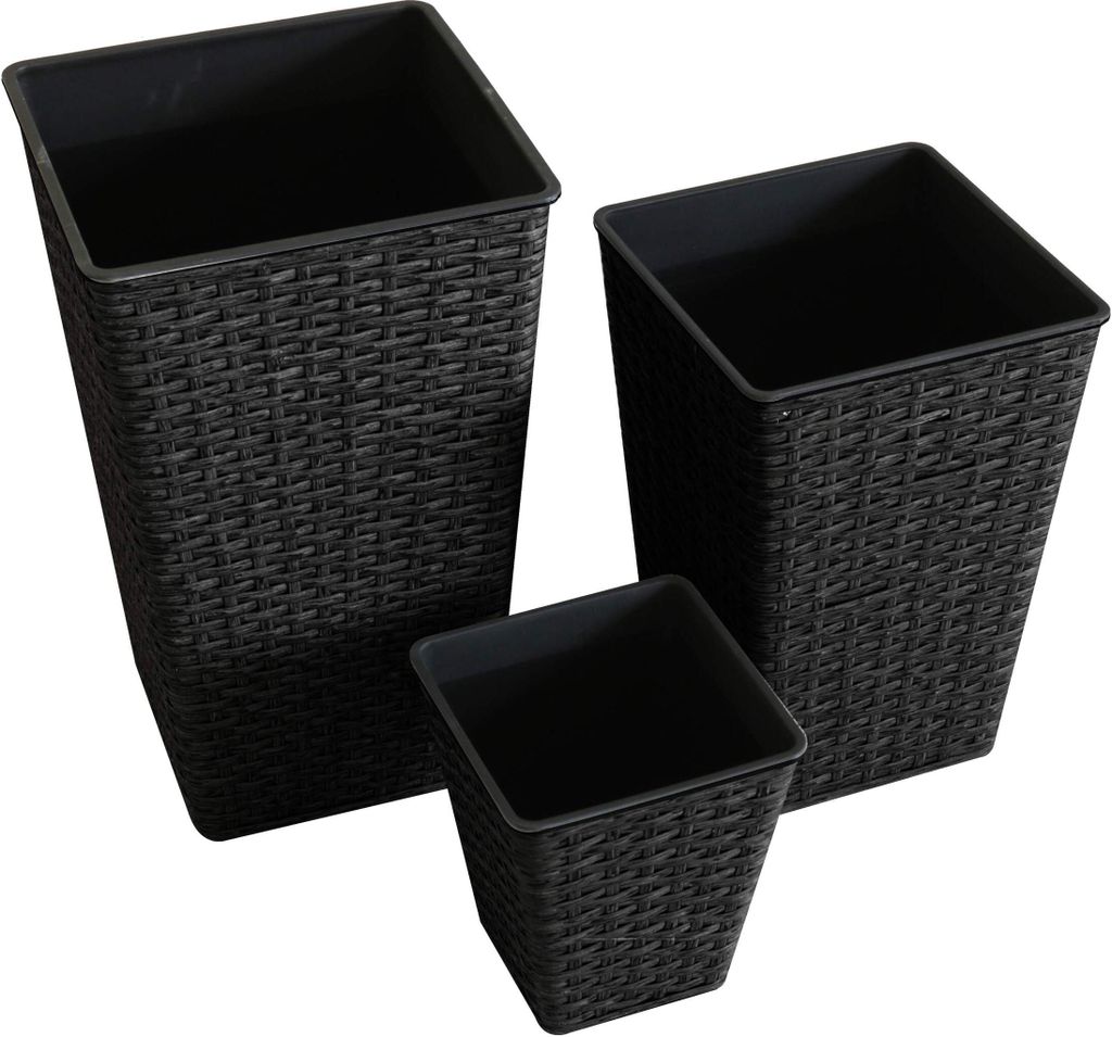 Kynast Pflanztopf 3er Set eckig 20/35/45 cm Polyrattan schwarzbraun wetterfest