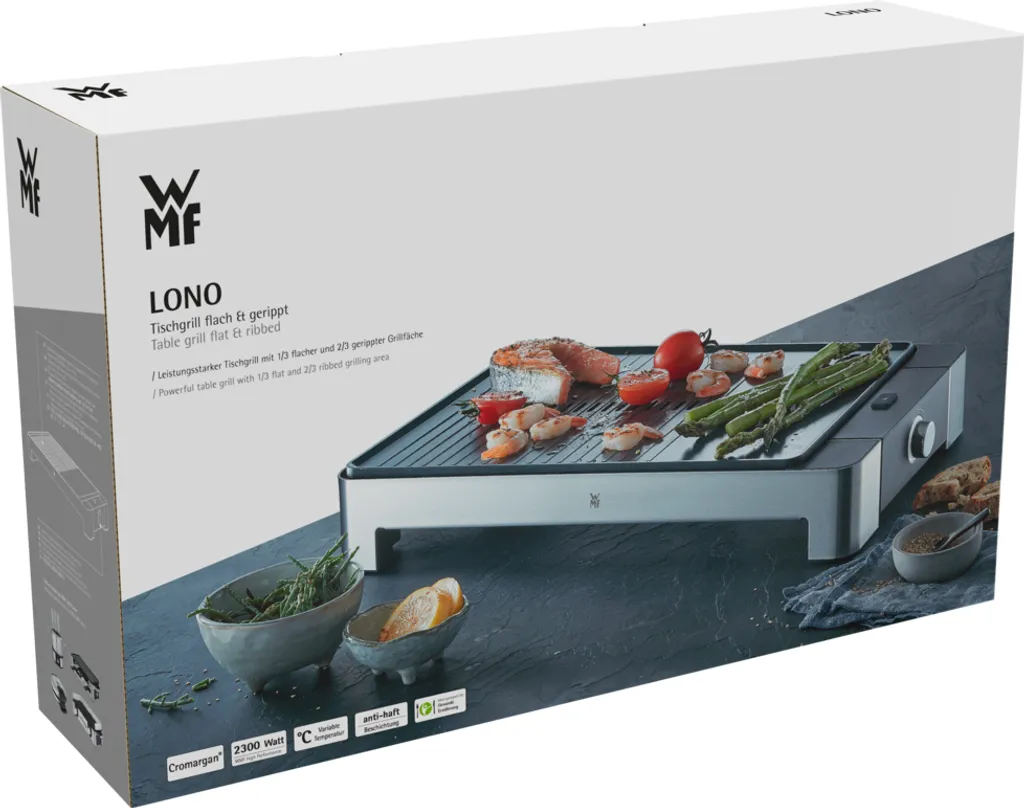 Gril WMF Lono 2300W - Plaque Antiadhésive Double Surface Plat et Strié