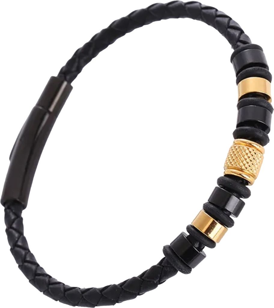 Elegantes Armband George - Schwarz mit goldenen Details für Herren KP34469