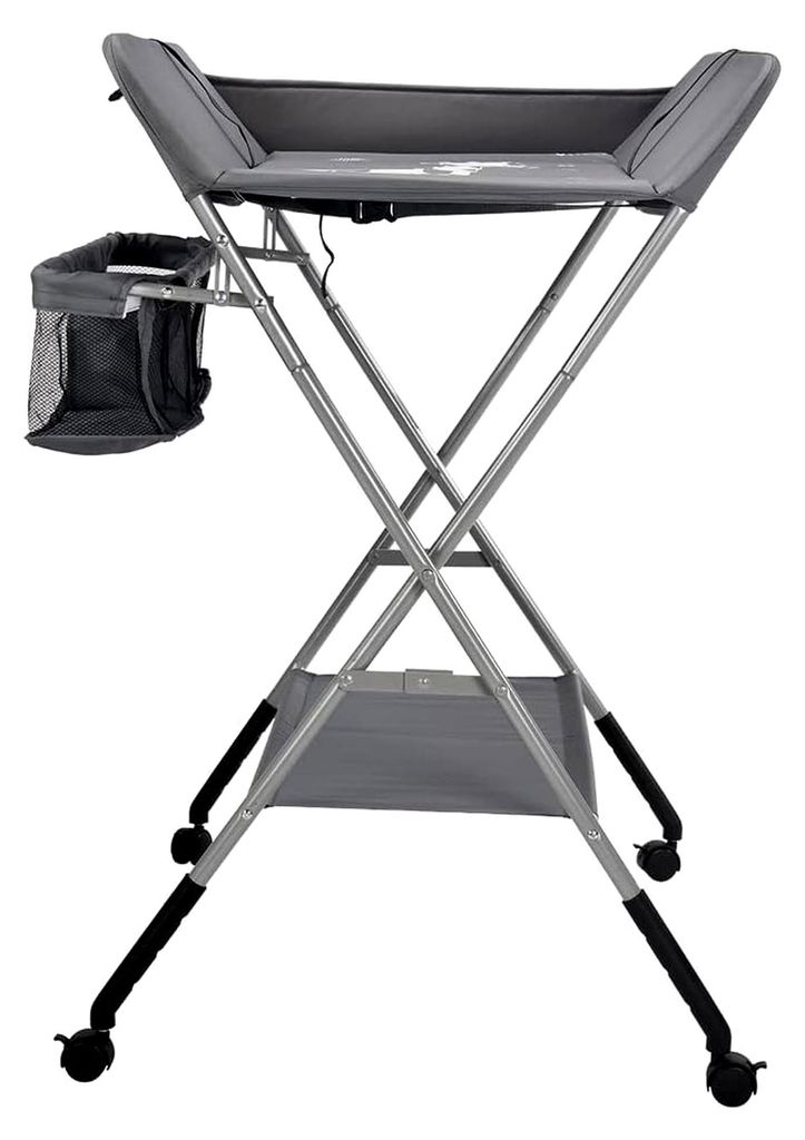 Baby Wickelkombi Klappbare Wickelkommode mit Rollen, Mobiler Wickeltisch mit Wickelauflage, Sicherheitsgurt und Ablagefächern, Wasserdicht und Hö...