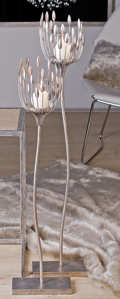 Gilde Windlicht, "Trevi", Glas, Metall, silberfarben, VE 2, Produktbild 