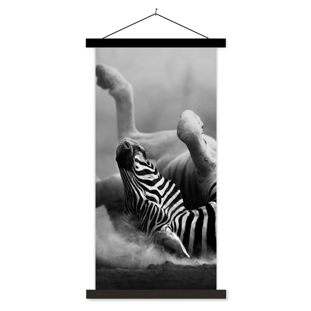MuchoWow Textilposter Zebra - Tiere - Schwarz - Weiß 60x120 cm mit schwarzem Rahmen - Magnete
