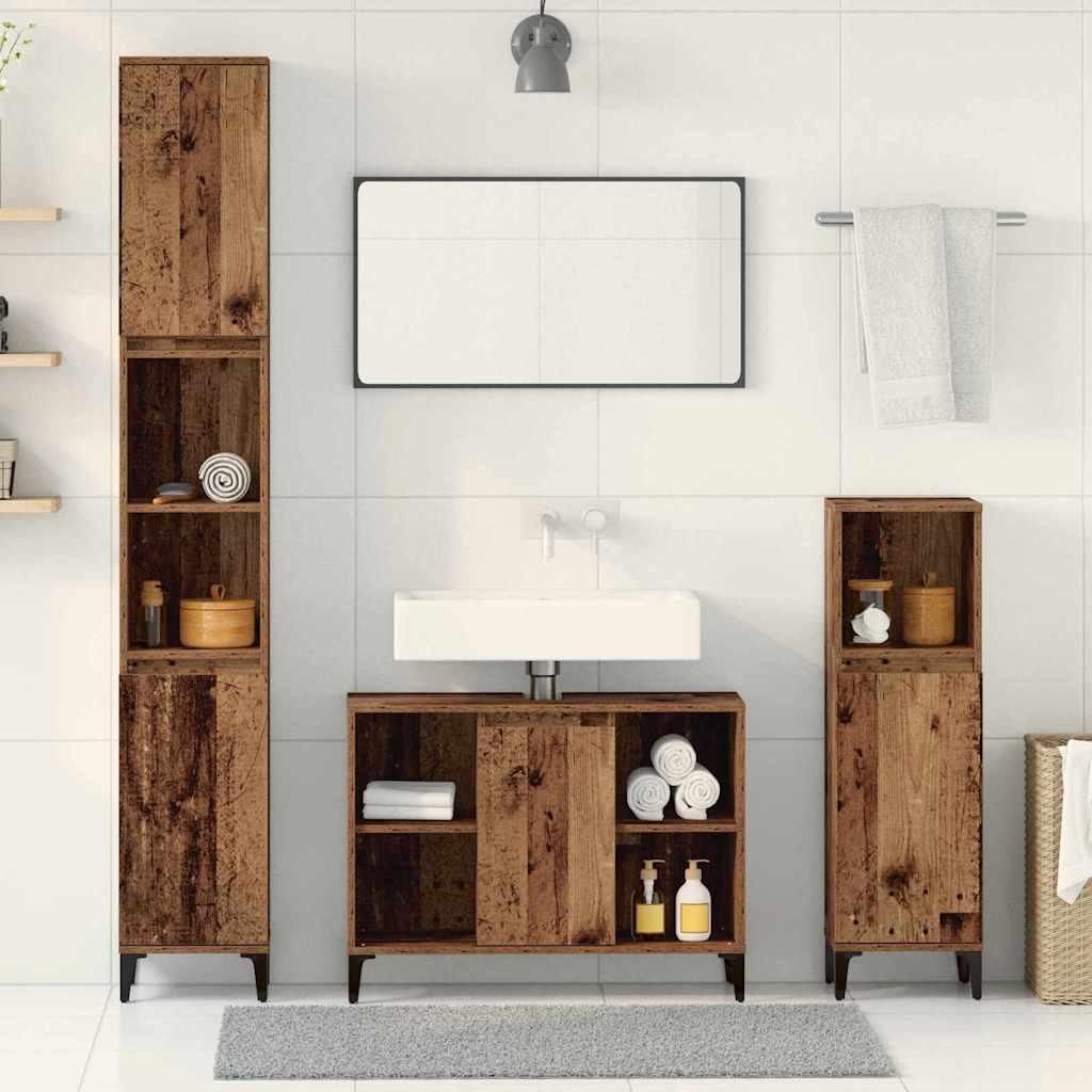 Maison Exclusive - Badezimmermöbel-Set mit Regal 3 pcs Altholz Holzwerkstoff