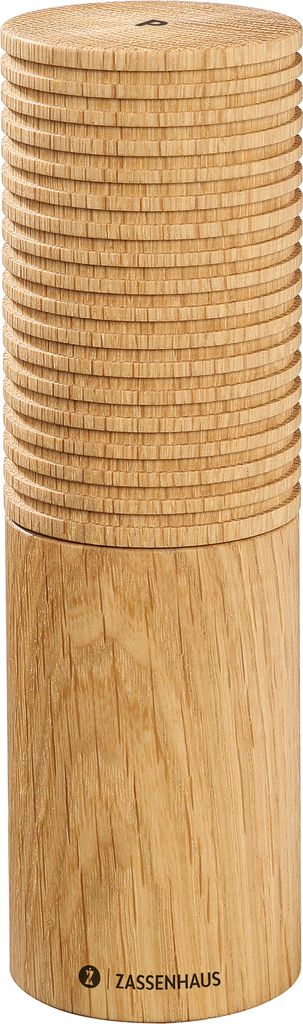 Zassenhaus Pfeffermühle HUSUM aus Eiche, Stufenlos verstellbares Hochleistungs-Keramikmahlwerk, Gewürzmühle für Pfeffer, Salz und Kräuter, 18 cm