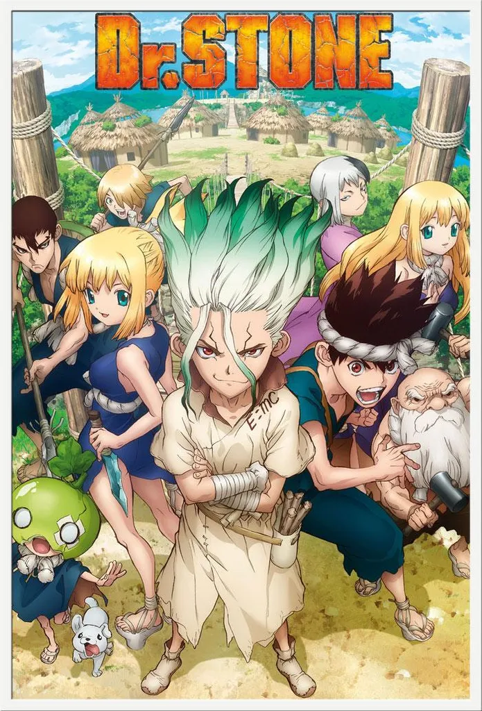Affiche Dr. Stone sous Cadre Shinsuke Blanc, Vitre Acrylique Anti-Reflet