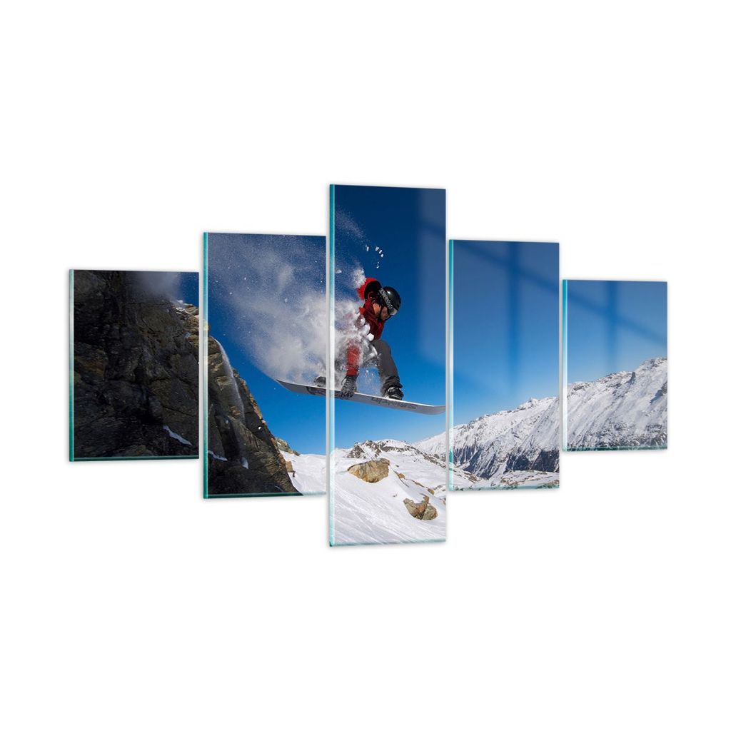 Bilder auf glas - Snowboard Winter Berg Gipfel - 125x70cm - Glasbilder - Wandbilder - Kunstdruck - zum Aufhängen bereit - Wanddekoration aus Glas ...