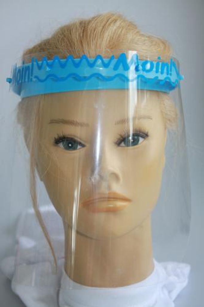 Klarsicht Gesichtschutz Gesichtsvisier aus Kunststoff mit Aufdruck - Moin Moin Color - blau