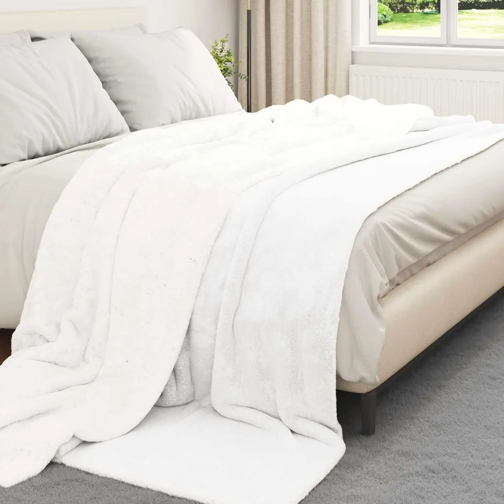 vidaXL Coperta in pile bianca 240 x 270 cm - 3