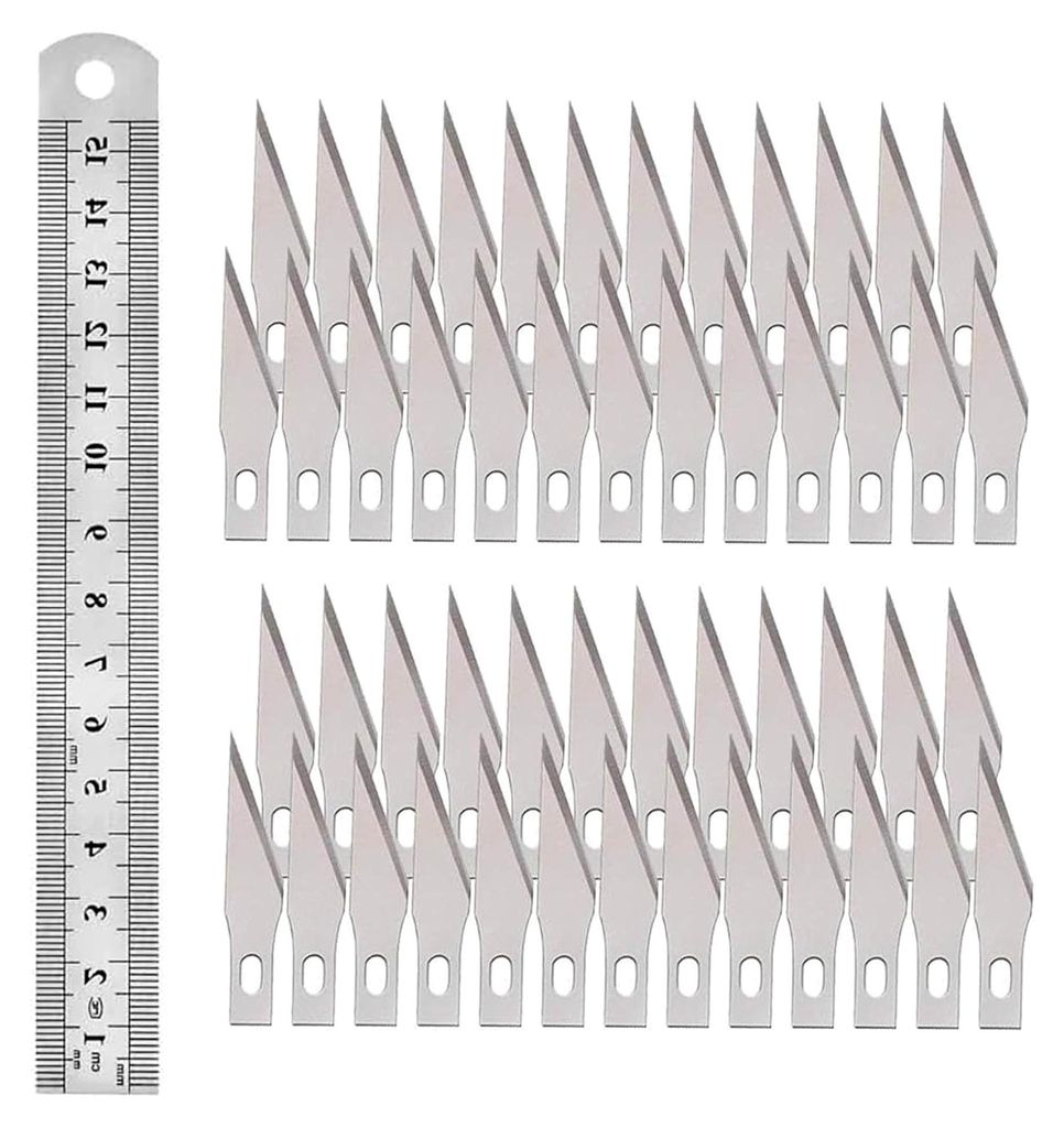 Bastelmesser Klingen Set, Ersatzklingen für Bastelmesser, Edelstahl Hobbymesser Set, Präzisions Craft Messer Klingen, 50 Stück