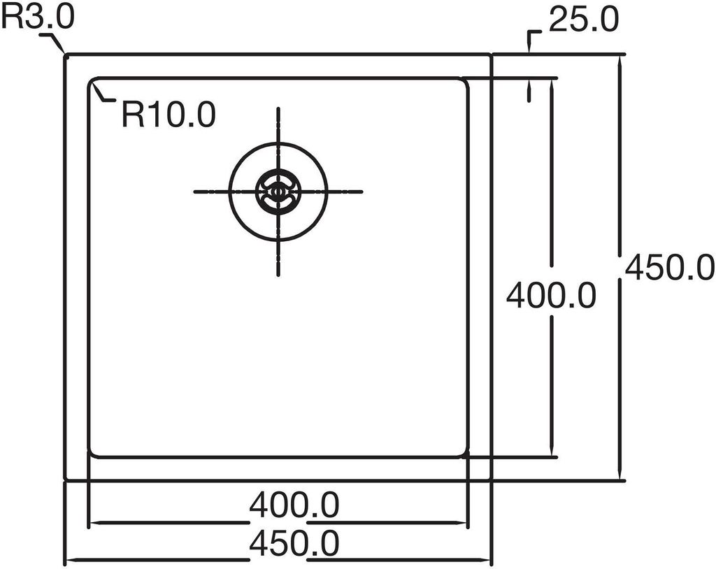 Caressi Black Line quadratisches Spülbecken für Aufbau und Produktbild 4