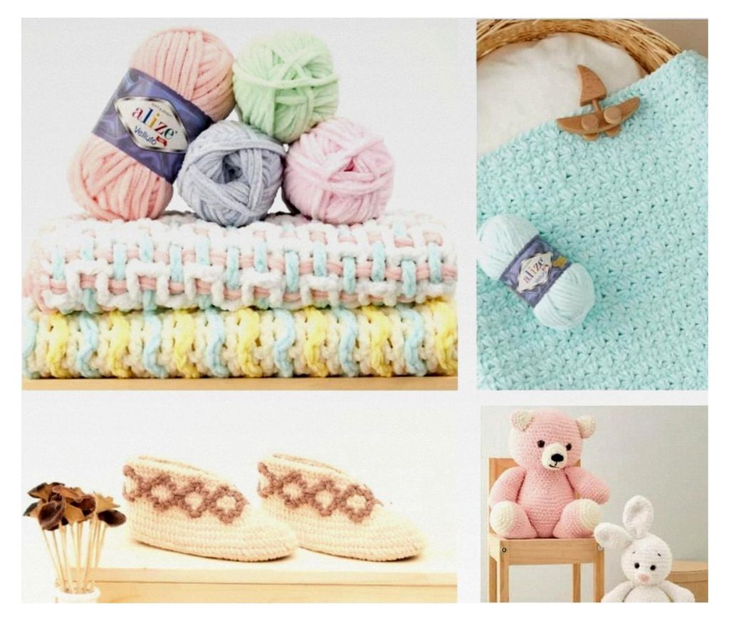 3x Etikettenlabel mit Alize Velluto Wolle Premium 3x100g Set, Chenille Dicke Wolle zum Häkeln Uni Farbe Bulky Amigurumi Baby Kuschelwolle Filzwoll...