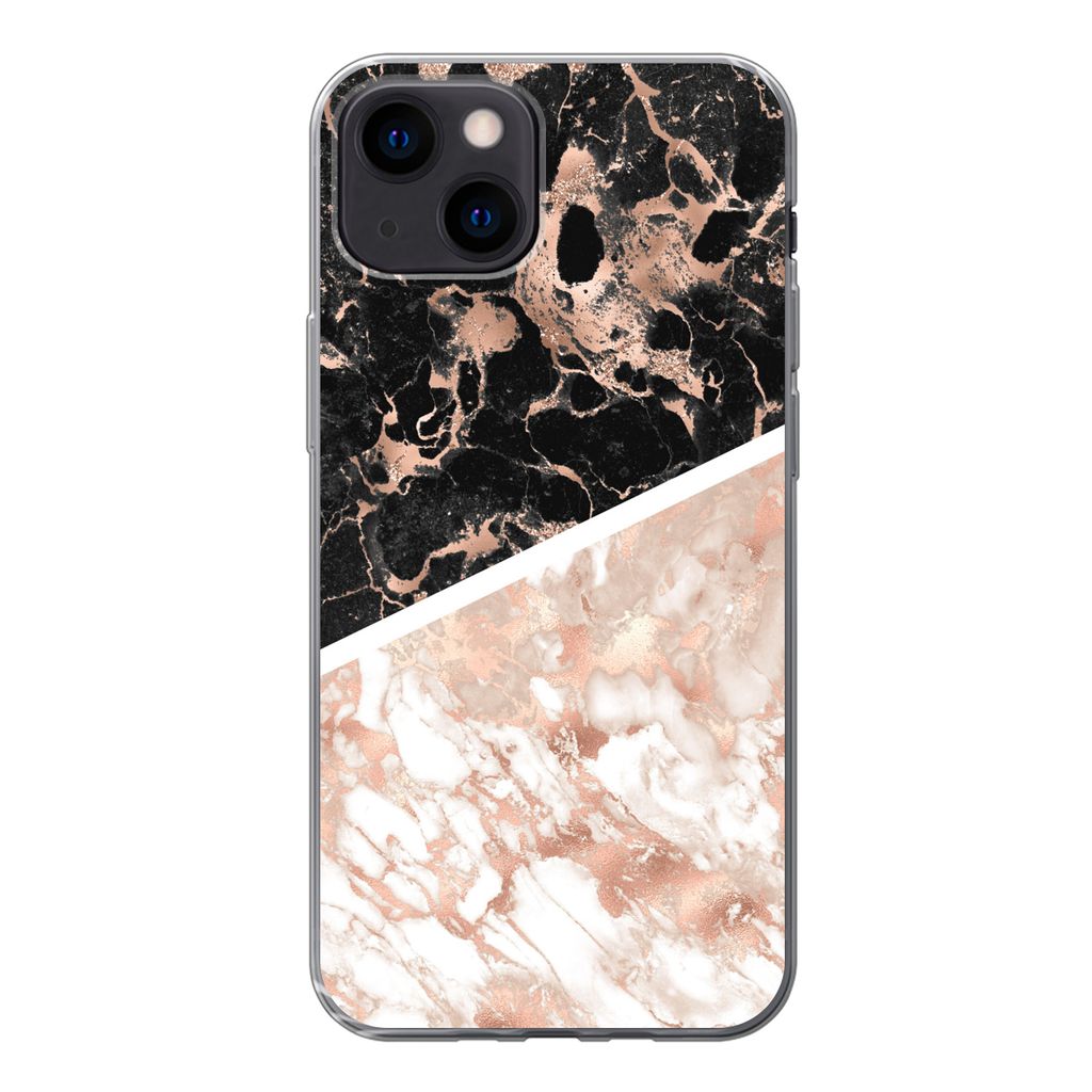 MuchoWow Handyhülle Schutzhülle Hülle für iPhone 13 mini Marmor - Rosa - Weiß - Schwarz Silikon Softcase Handy Hülle - Softcase