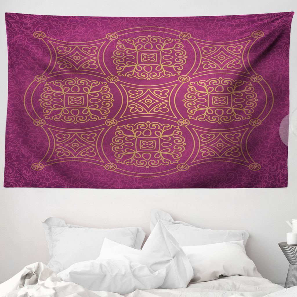ABAKUHAUS lila Mandala Wandteppich, Persisch Verziert aus Weiches Mikrofaser Stoff Waschbar ohne Verblassen Digitaldruck, 230 x 140 cm, Lila Gelb