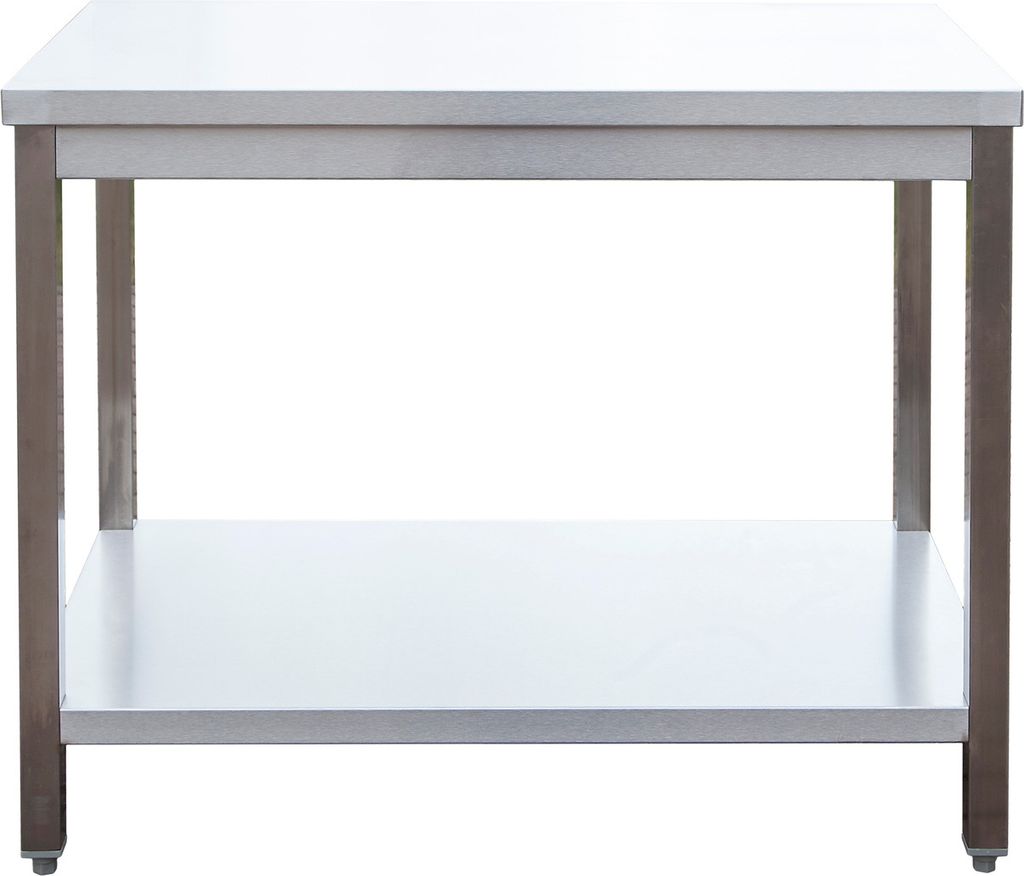 Edelstahl Arbeitstisch verschweißt | Bautiefe 800mm | mit Grundboden | AISI 304