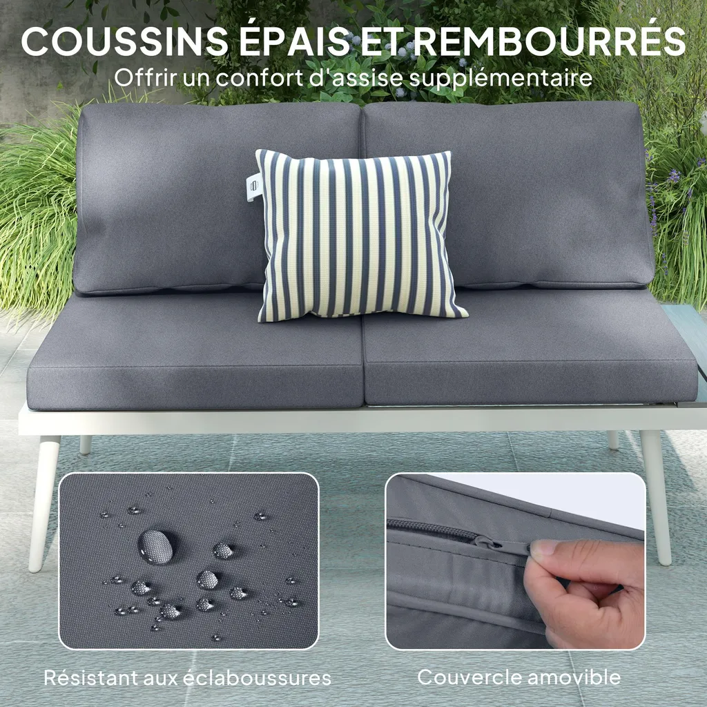 Outsunny Salon de Jardin d'Angle Modulable 3pcs - Gris, Canapé & Table - 7