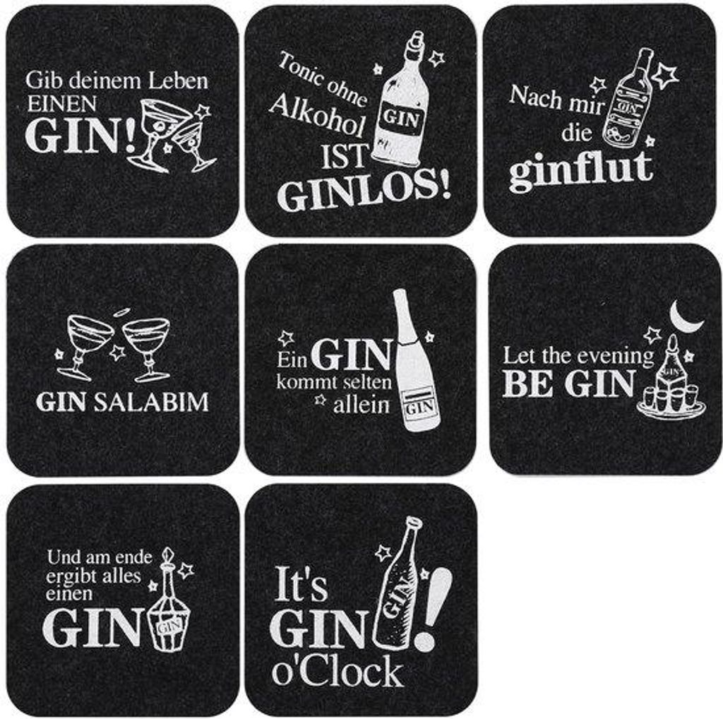 Glasvilt Gin Onderzetters 8 Stuks, Duitse Spreuken voor Gin Fans