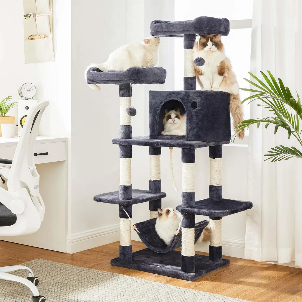 Arbre à chat avec boules en fourrure - Structure stable en bois beige - 2