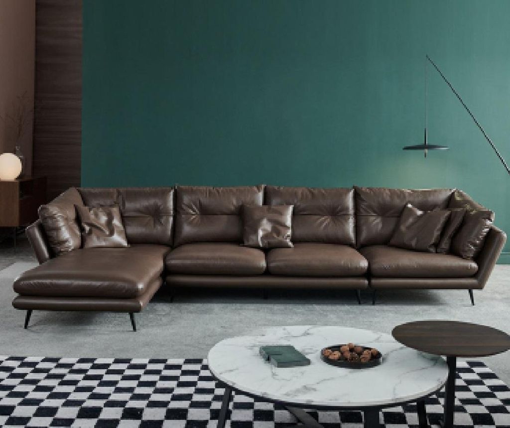 Ledersofa Couch Wohnlandschaft Eck Design Modern Sofa Ecksofa L-Form Braun Neu