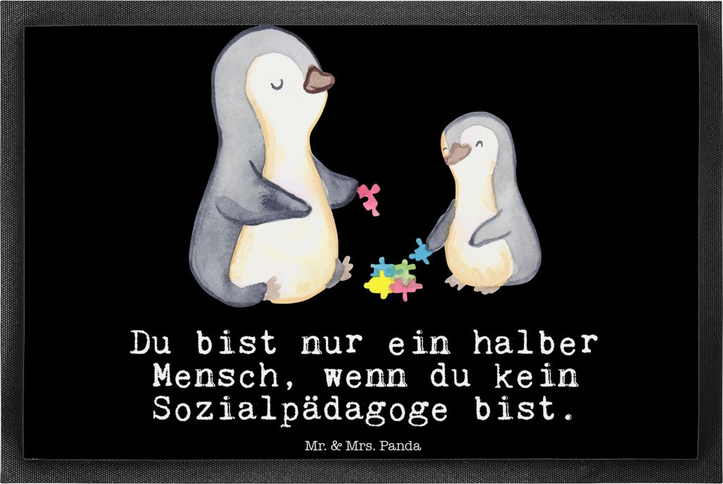 Mr. & Mrs. Panda Schmutzfangmatte Sozialpädagoge Herz 40 x 60 cm - Schwarz - Geschenk, fußmatte, Fussmatte, Türmatte, Fußabtreter, Türvorleger...