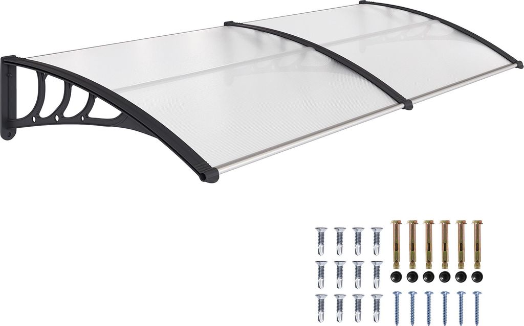 Pultvordach / Haustürvordach, Polycarbonat 5 mm, Aluminium, Sonnenschutz & Regenschutz, 75 x 195 x 23 cm, Transparent