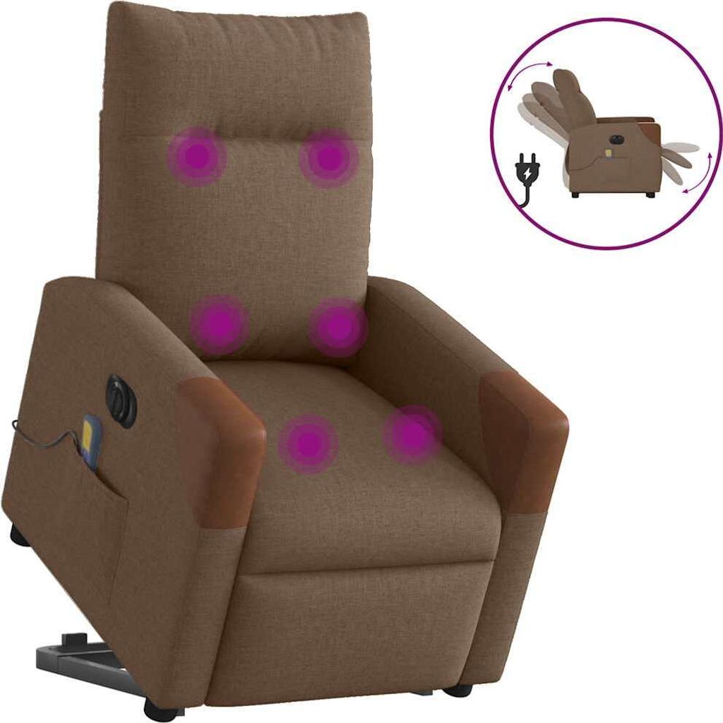 Elektrischer Massagesessel mit Aufstehhilfe Braun Stoff