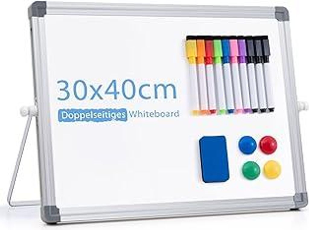 Magnetic Whiteboard Abwischbar für Schreibtisch,Magnetische Tragbare Doppelseitig Beschreibbar Staffelei White Board mit Ständer(30 x 40cm)