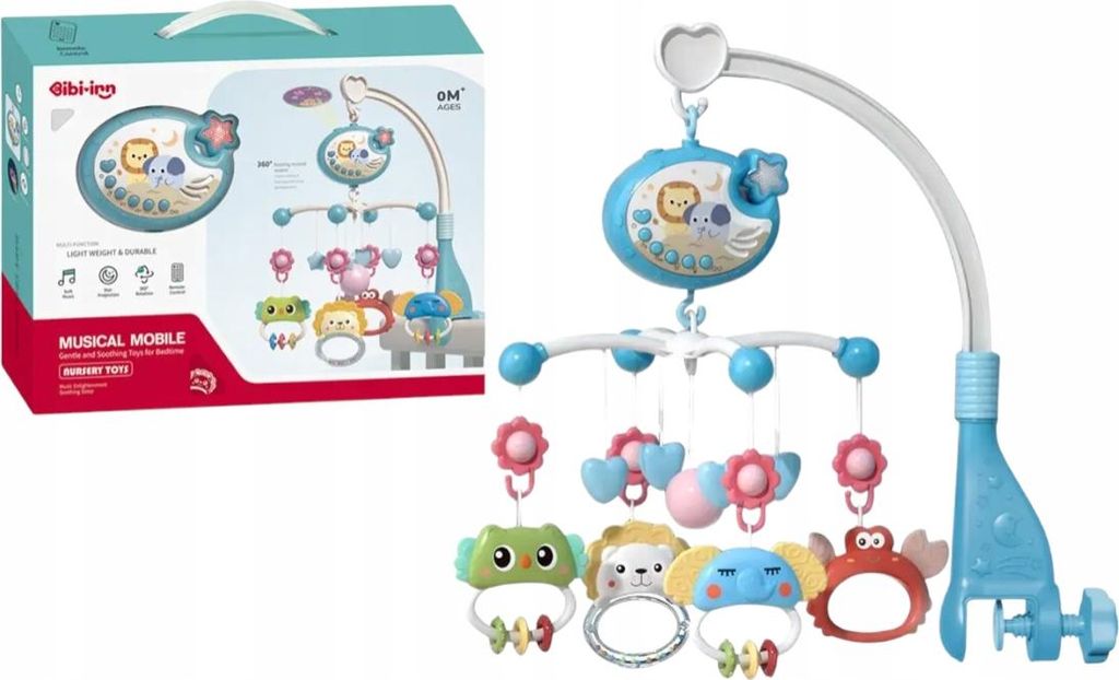 Blaues Kinderbett-Mobile mit Musikprojektor, Fernbedienung, Produktbild 