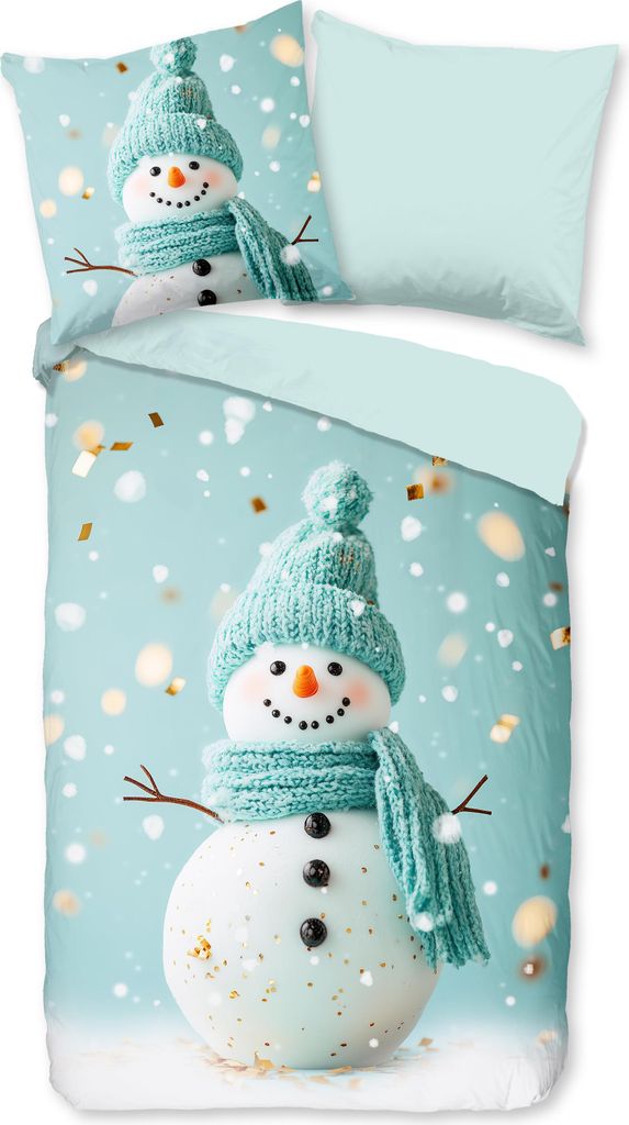 Duvet cover Good Morning 135x200 + 1* 80x80 cm - Snowman with knitted hat and scarf
