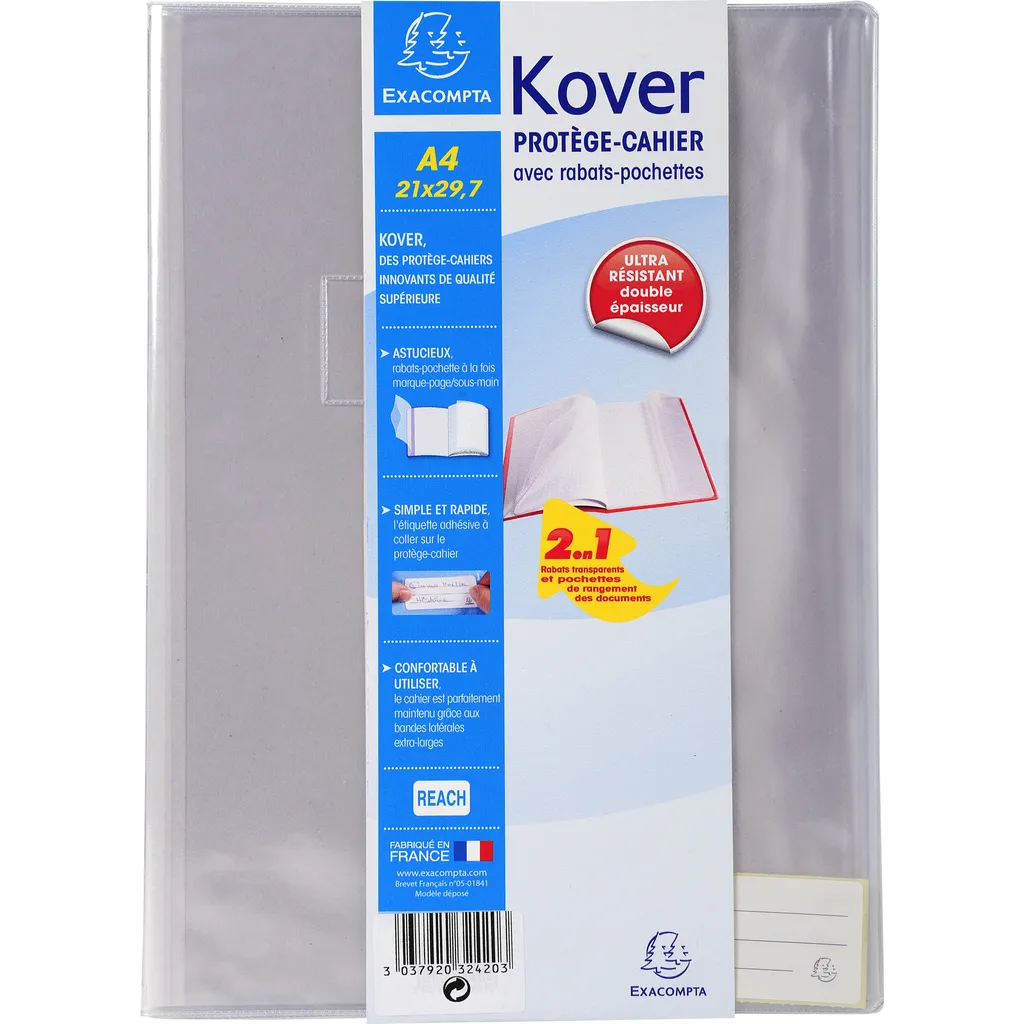Couverture de cahier A4 Kover Exacompta incolore en PVC souple 60x