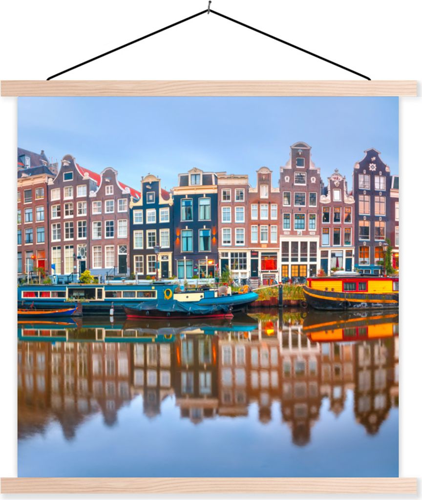 MuchoWow Textilposter Wasser - Boot - Amsterdam 60x60 cm mit holzfarbenen Rahmen - Wanddekoration