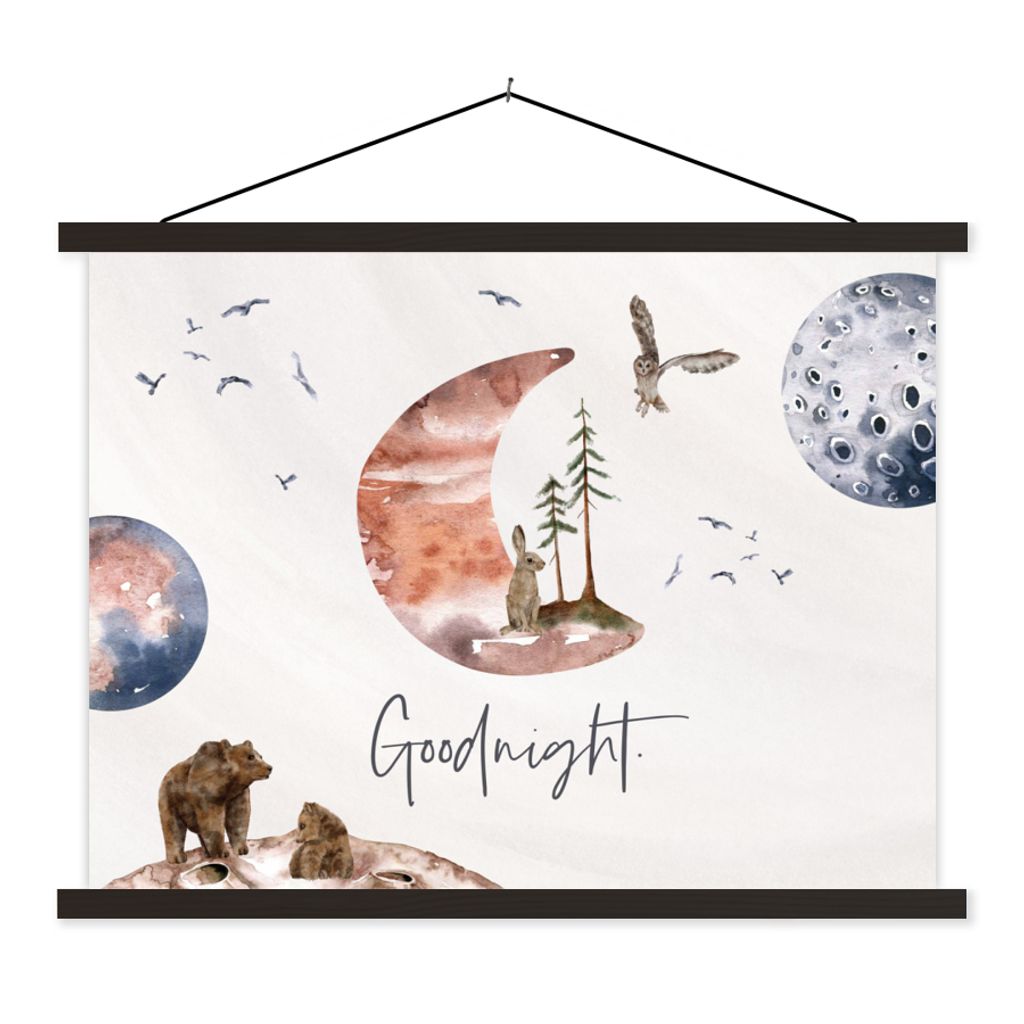 MuchoWow Textilposter Zitate - Gute Nacht - Sprichwörter - Kinder - Jungen - Mädchen - Kind 150x113 cm mit holzfarbenen Rahmen - Poster