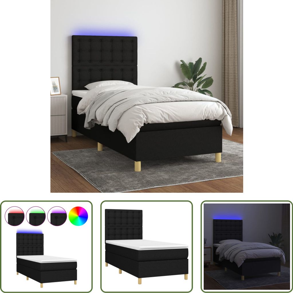 The Living Store Boxspringbett mit Matratze & LED Schwarz 80x200 cm Stoff