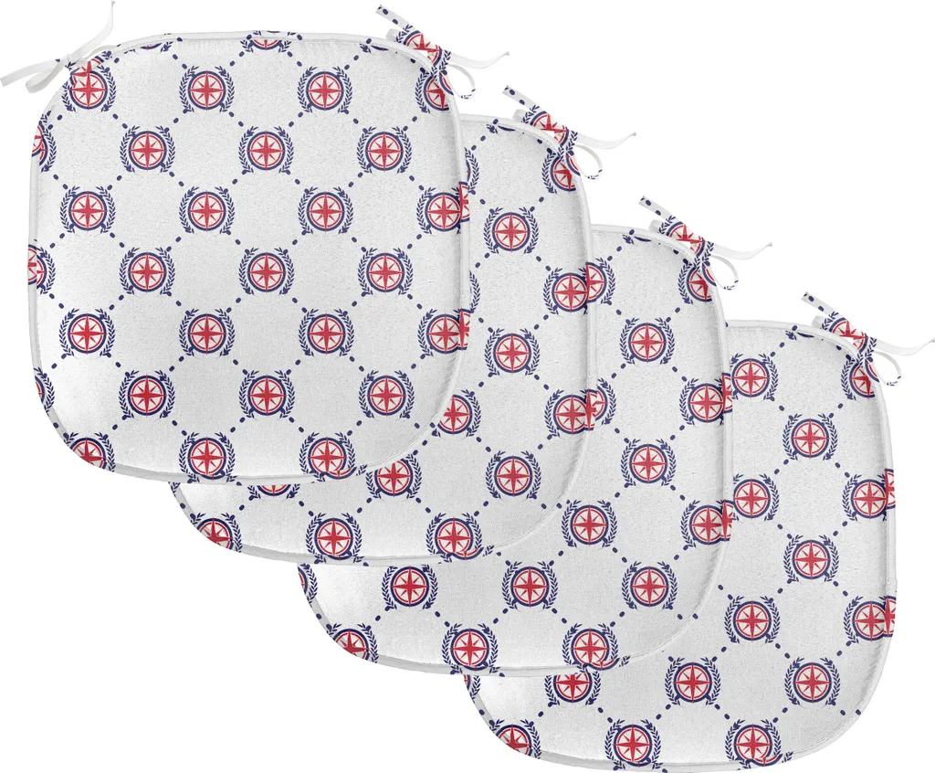 ABAKUHAUS Cuscini per sedie da sala da pranzo, Diamant Windrose Blatt, Cuscini decorativi impermeabili con cinturini per sedie da cucina, 40 cm x 40 cm - confezione da 4, blu scuro e corallo scuro