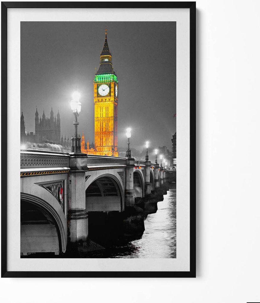 Big Ben im Vereinigten Königreich– Wandbild mit Rahmen – Gerahmtes Bild – Wanddekoration – 70x100 cm – Schwarz Rahmen