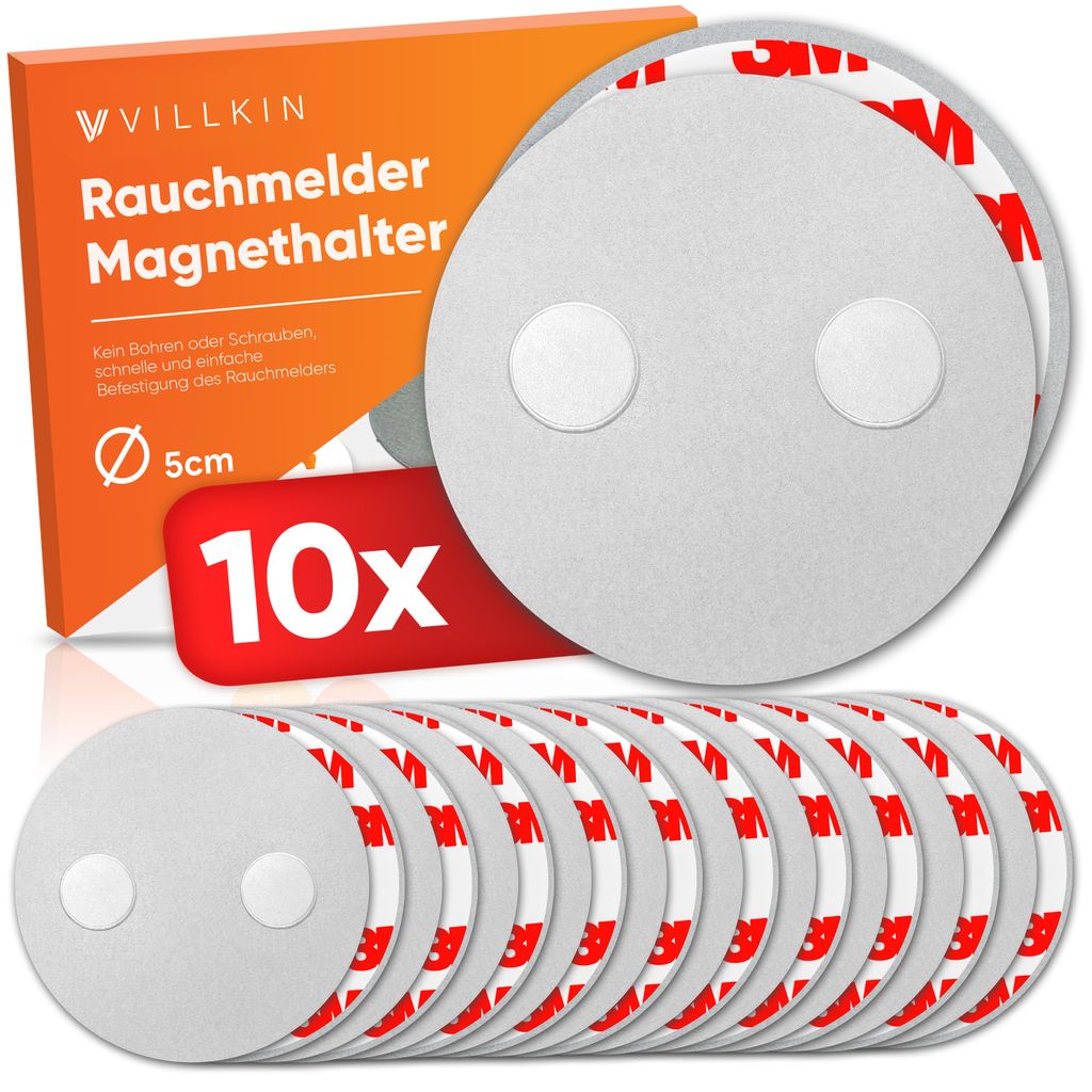 Villkin Magnethalter für Rauchmelder 5cm, 10 Stück– Schnelle Montage ohne Bohren | Starke Haftkraft | Werkzeuglose Installation | Universell pa...