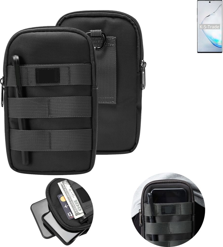 K-S-Trade Holster Gürtel Tasche kompatibel mit Samsung Galaxy Note10 SD855 Handy Tasche Schutz Hülle dunkel-grau viele Fächer, 1x