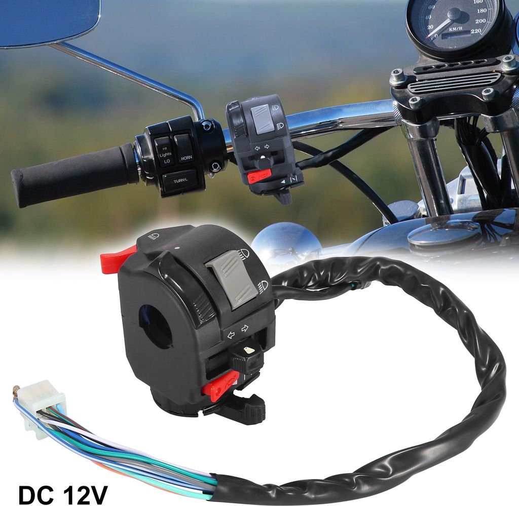 Motorrad Lenkerschalter 7/8" mit Blinker Hupenschalter Schwarz